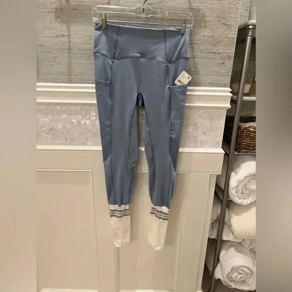 NWT new FREE PEOPLE sock it to me leggings SMALL blue white knit sweater bottoms - Picture 3 of 16